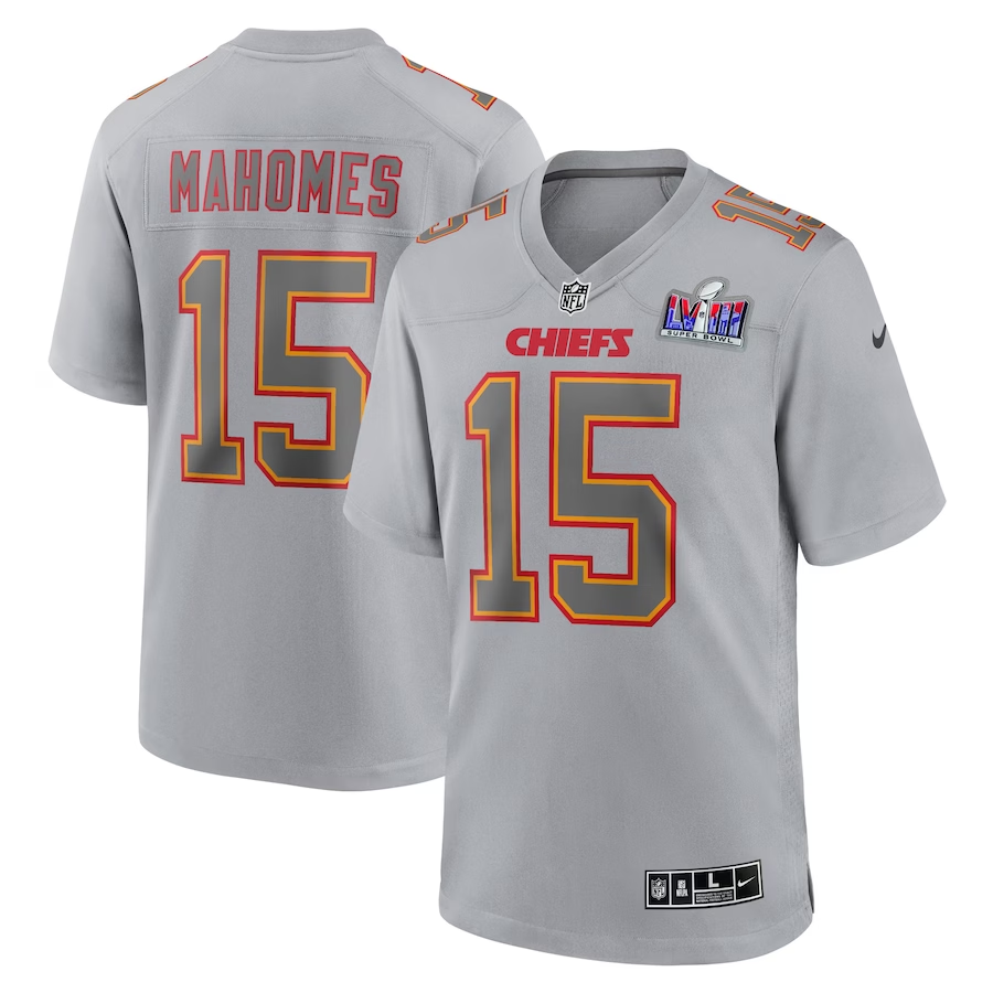 Men's Kansas City Chiefs Patrick Mahomes #15 Gray Super Bowl LVIII Atmosphere Jersey